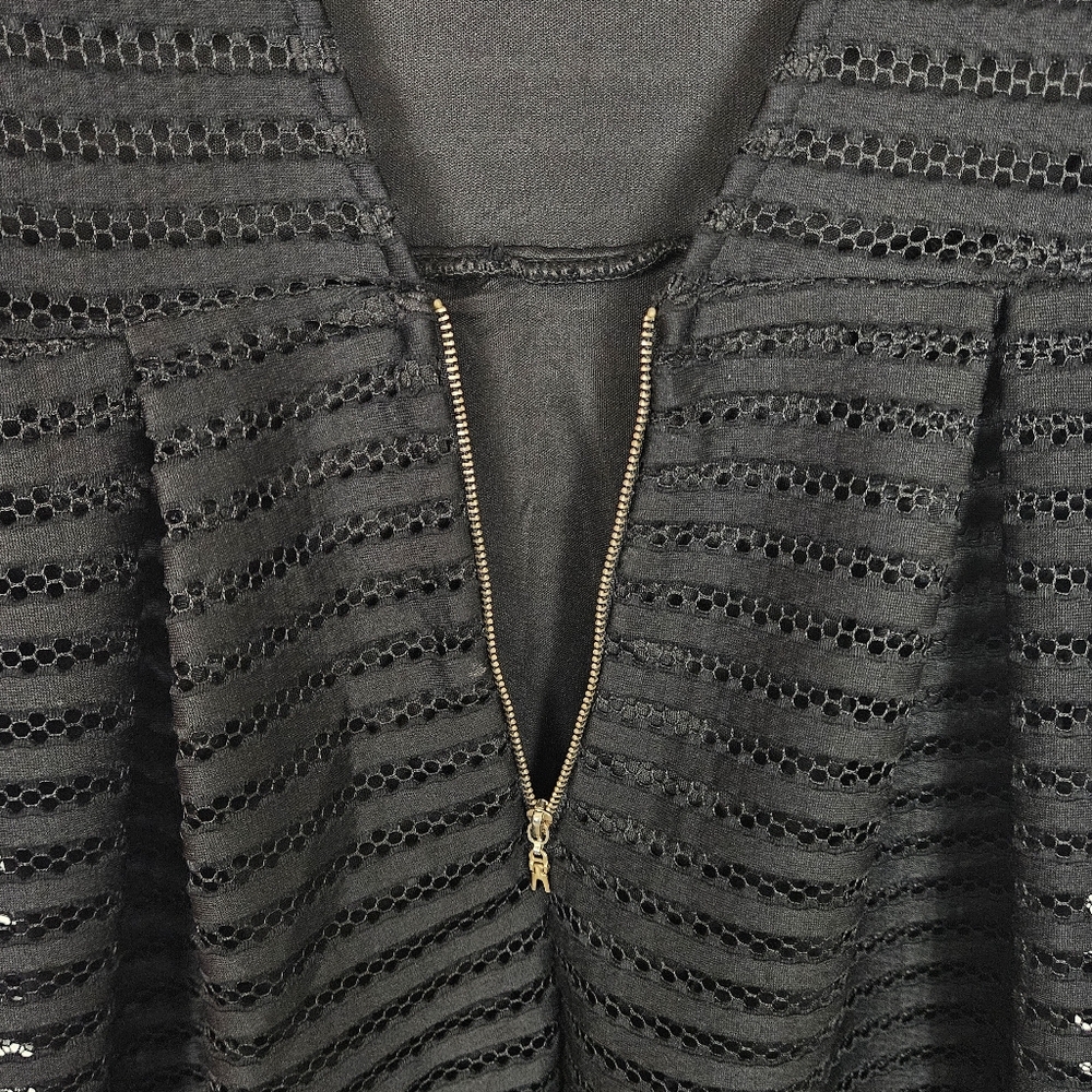 Christian Siriano Black Mesh Stripe Cocktail Dress Nwt Womens Size S Midi - Picture 4 of 12